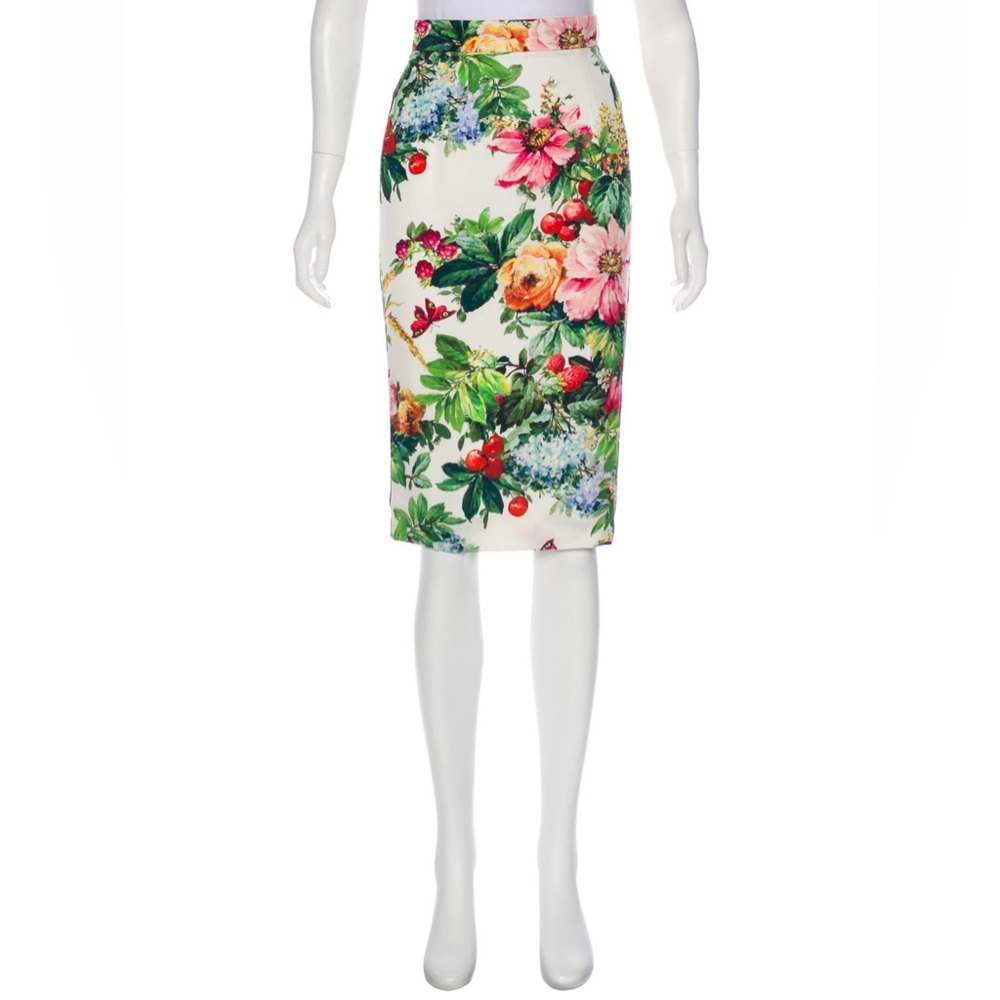 DOLCE & GABBANA Floral Print Knee-Length Pencil Skirt - Sz US 0 / IT 36